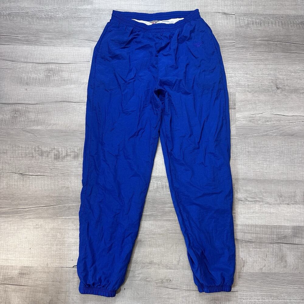 Vintage 90s Reebok Track Pants Lined Mens Large Blue Windbreaker Baggy Ankle Zip